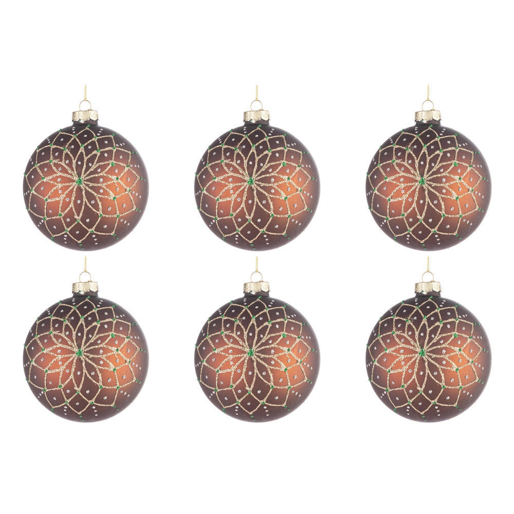 Palline di Natale in Vetro Marrone e Oro Florid Diametro: 80 mm