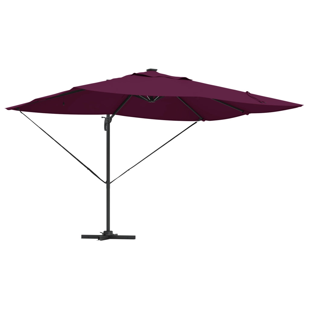 Ombrellone a Sbalzo Roma con LED Rosso Bordeaux 352x251x265 cm Alluminio