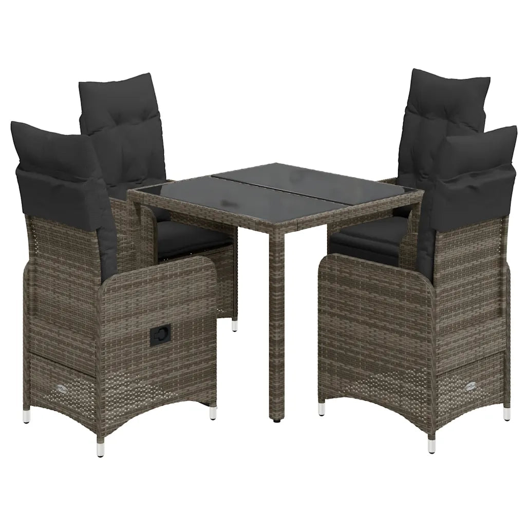 Set Bistrò da Giardino 5 pz con Cuscini in Polyrattan Grigio