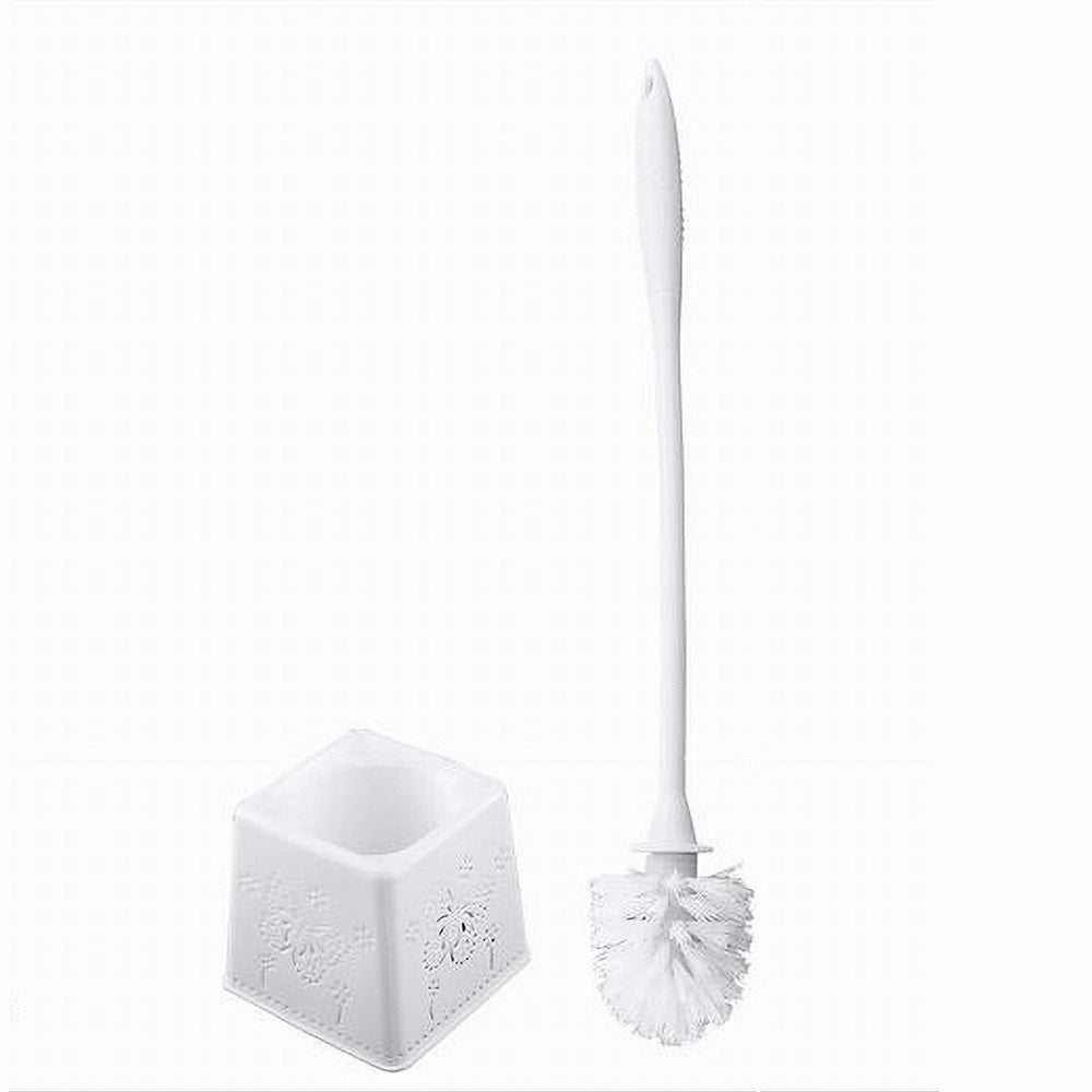 Trade Shop - Portascopino Quadrato Decorato Bianco Per Bagno Wc Toilette Con Scopino 79824 -