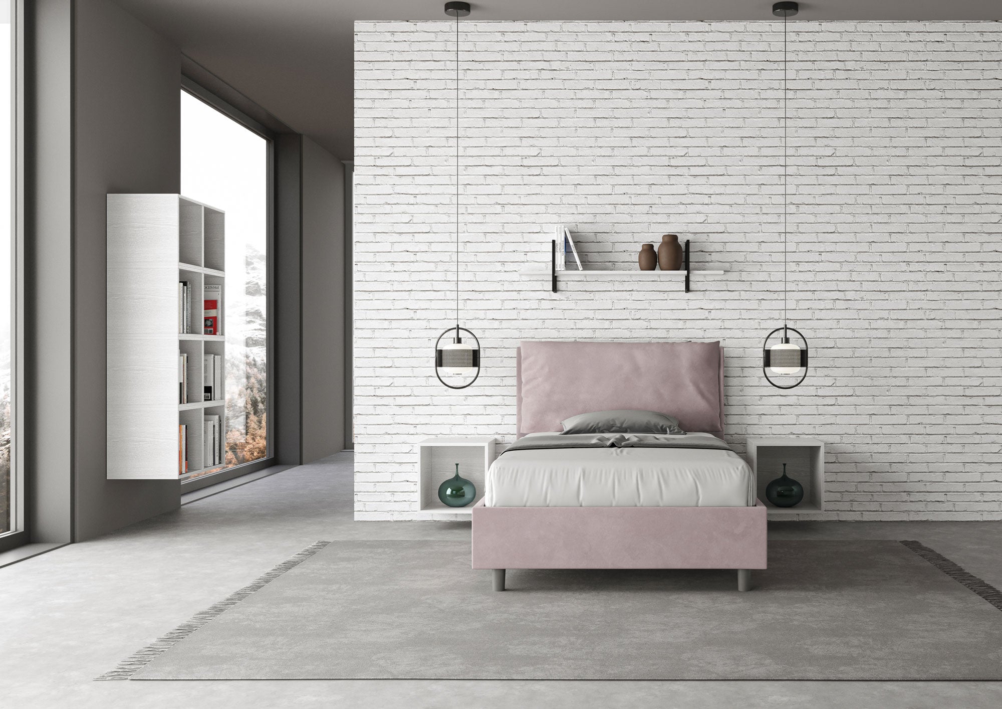 Letto 1 Piazza E Mezzo 120x210 cm con Rete Imbottito in Microfibra Antea Large Glicine