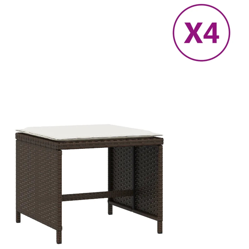 Sgabelli Giardino con Cuscini 4 pz Marroni 40x40x35cm Polyrattan CFW2270361