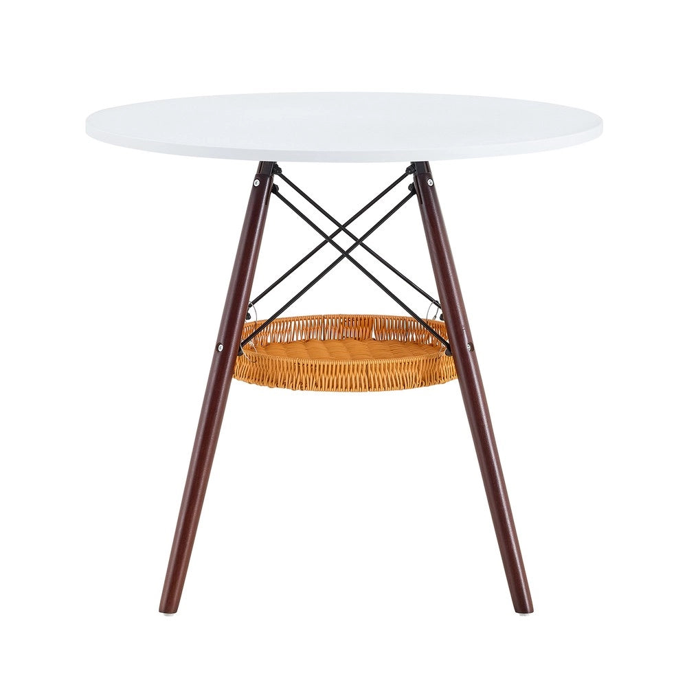 Tavolo da Pranzo Rotondo ¨C MINIMAL ¨C Piano MDF Bianco, Gambe Noce Massello, ? 80 cm, 2-4 Persone