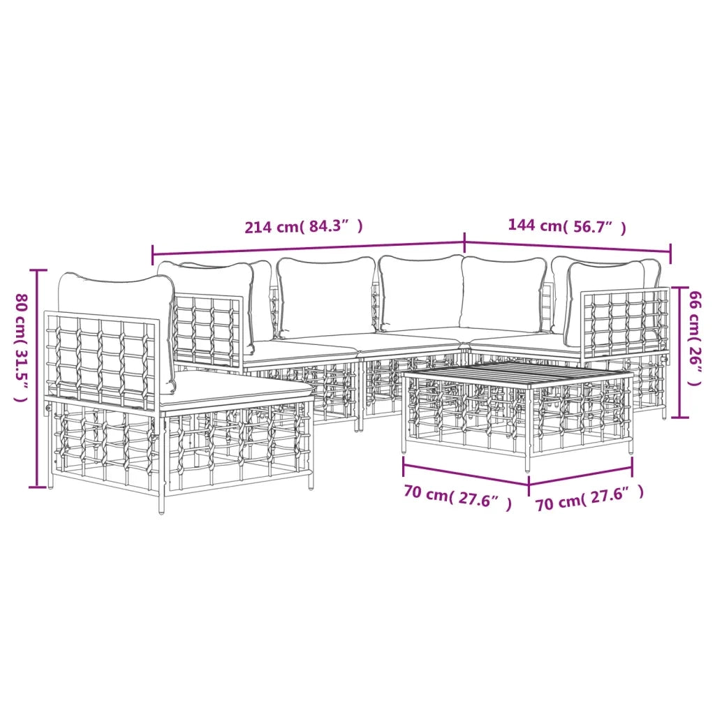 Set Divani da Giardino 6 pz con Cuscini Antracite in Polyrattan 3186764