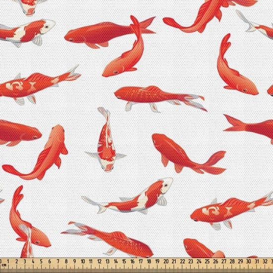 Visstof per metro, simbolo di fortuna asiatica, rivestimento di alta qualità per accessori per la casa, 10 m (148 x 1000 cm), rosso e bianco