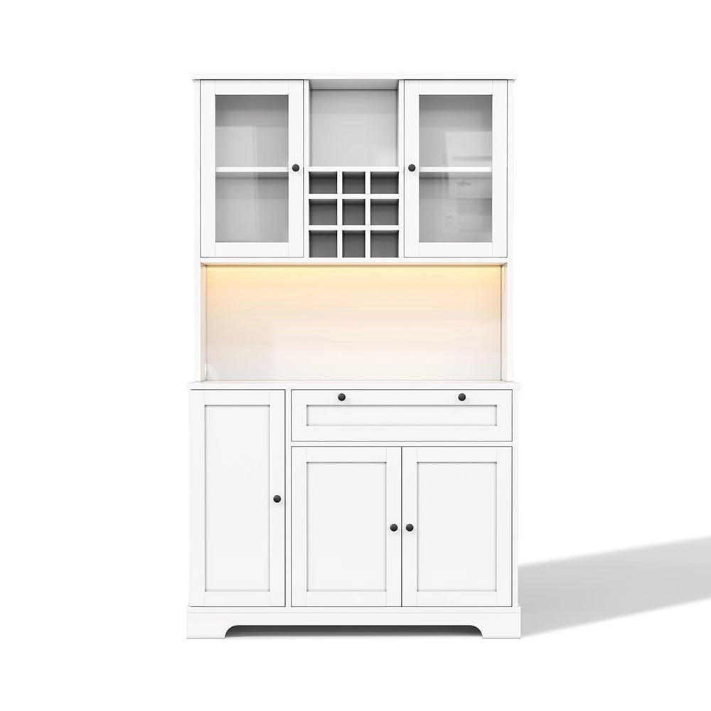 Armadio da cucina alto - Xylo - 180¡Á105¡Á40cm - Vetrina con porta, illuminazione LED e presa di corrente