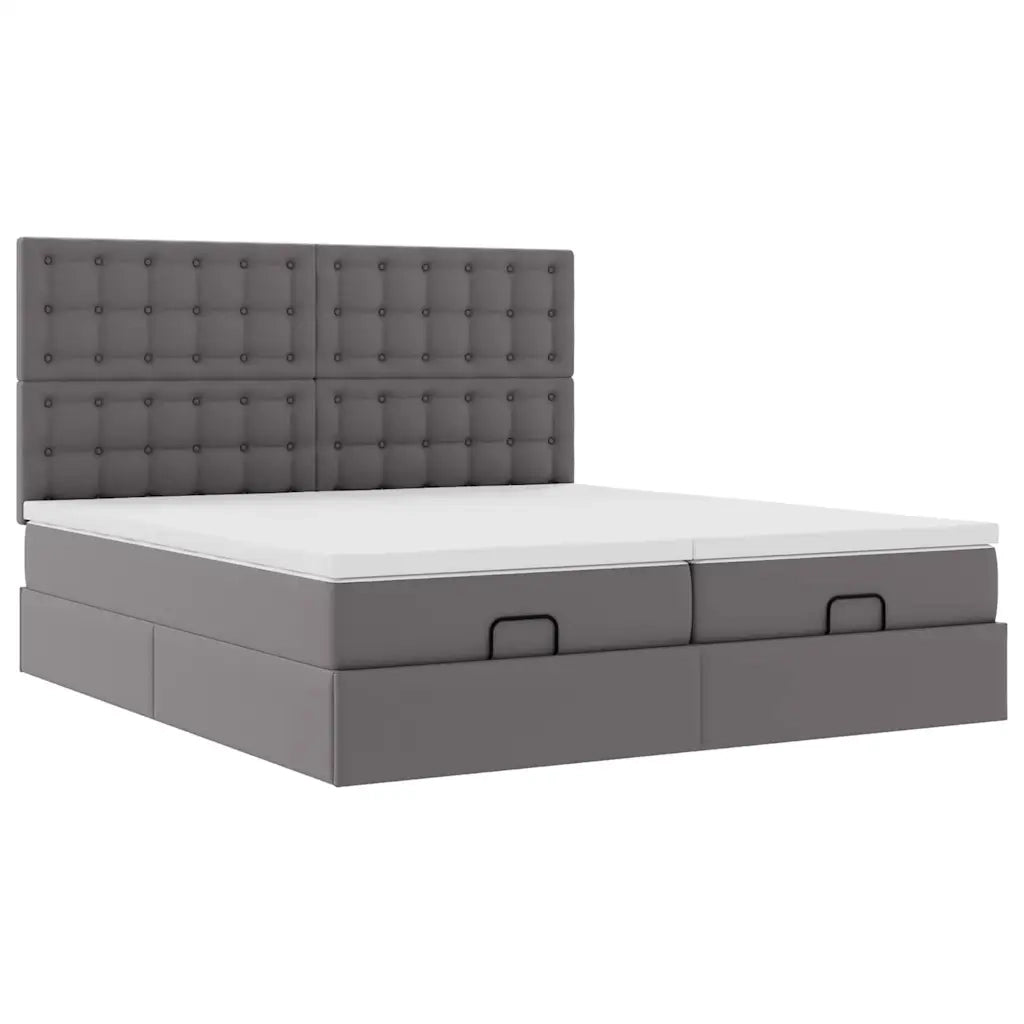 Struttura Letto Pouf con Materassi Grigio 200x200 cm Similpelle 3314511