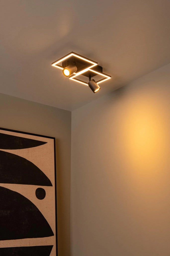 Plafoniera nera geometrica 2xGU10 + LED Lucide ARIANNE