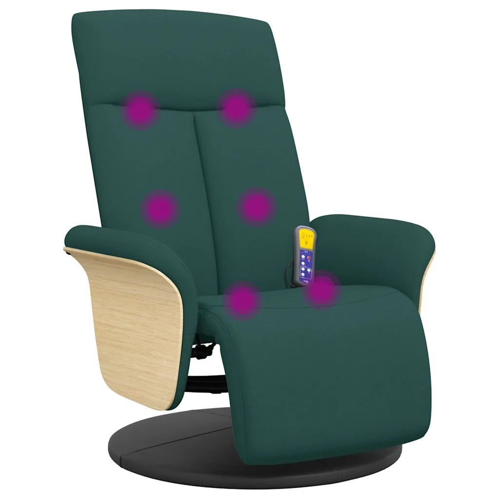 Divano Sedia-Poltrona Reclinabile Massaggio Poggiapiedi Verde Scuro Tessuto 517403
