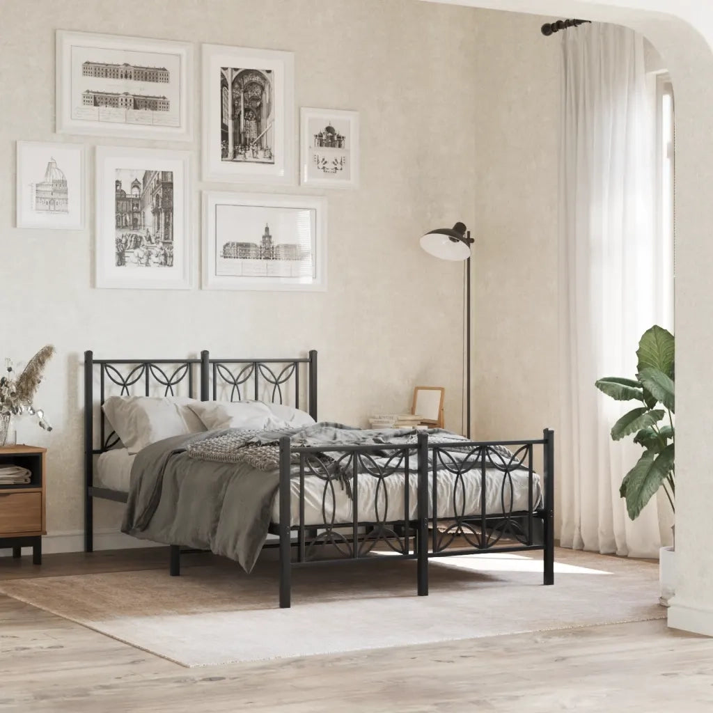 Giroletto con Testiera e Pediera Metallo Nero 120x190 cm 376143