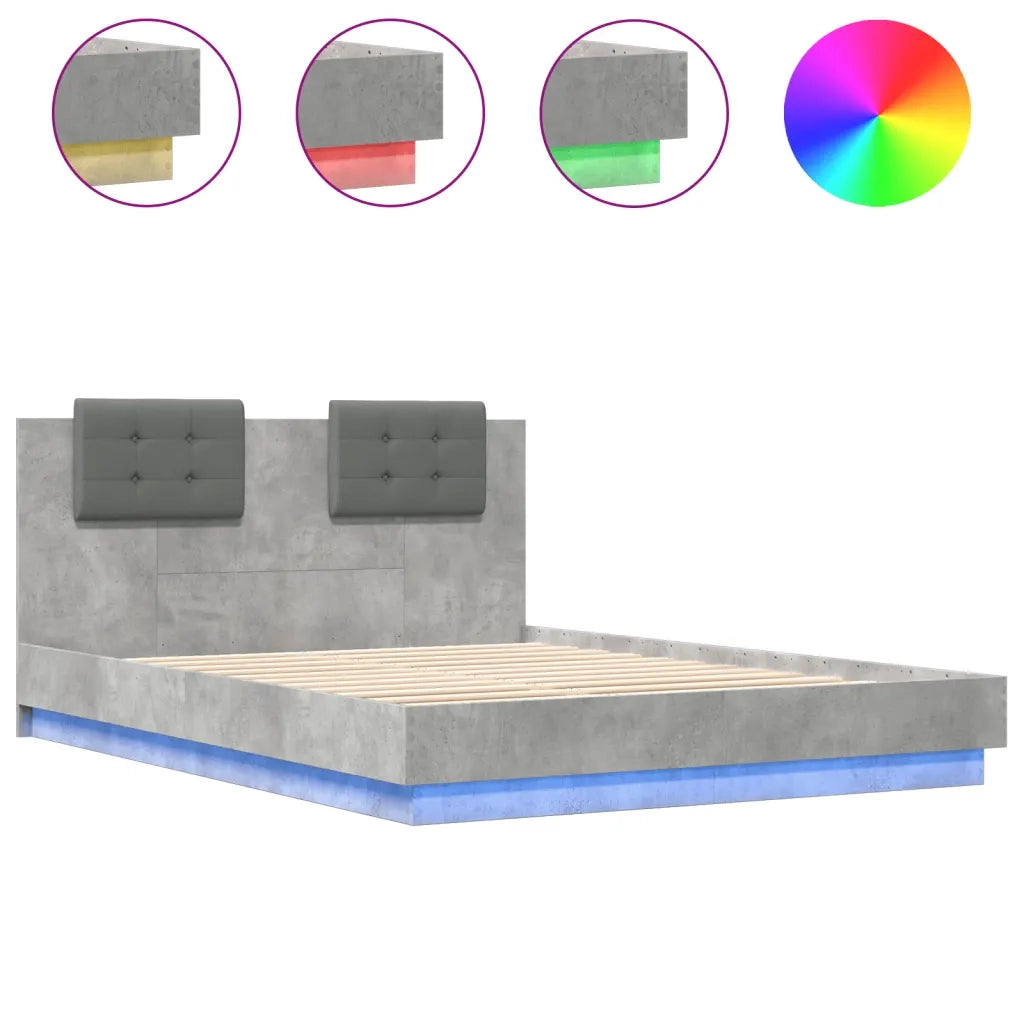 Giroletto con Testiera e LED-Struttura Letto con testiera Grigio Cemento 150x200 cm 370357