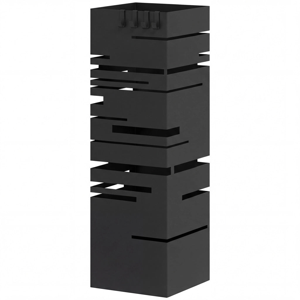 Portaombrelli con 4 Ganci e Bandeja di Gocciolamento ¨C Zephmum ¨C Nero 15.5x15.5x49 cm