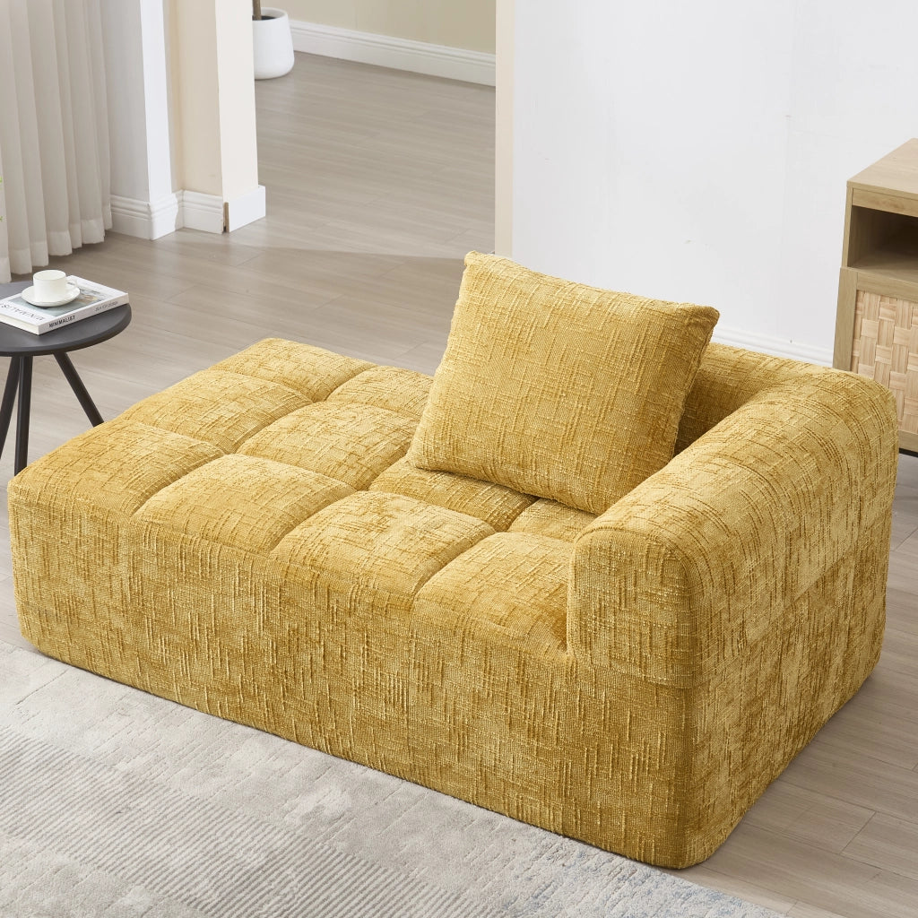 Divano letto comodo - Zephmum- Senza montaggio, cuscini morbidi, tasche laterali, giallo