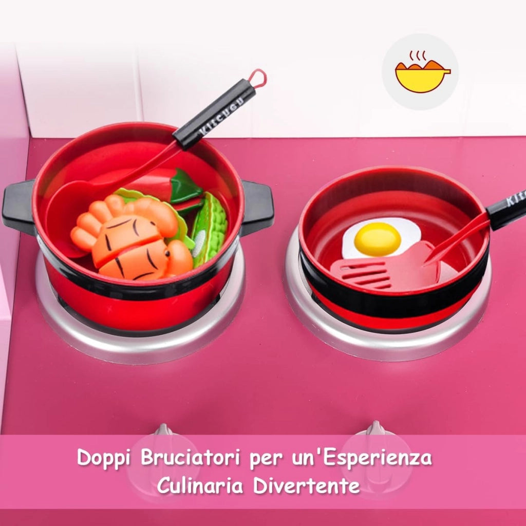 Cucina Giocattolo per Bambini in Legno, Cucina per Bambini con Forno, Microonde, Stufa a Gas, Lavello e Rubinetto, per 3 Anni+