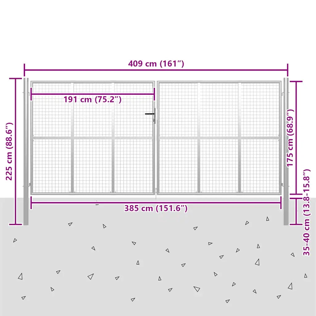 Cancello per Giardino in Acciaio Zincato 415x225 cm Argento cod mxl 60086