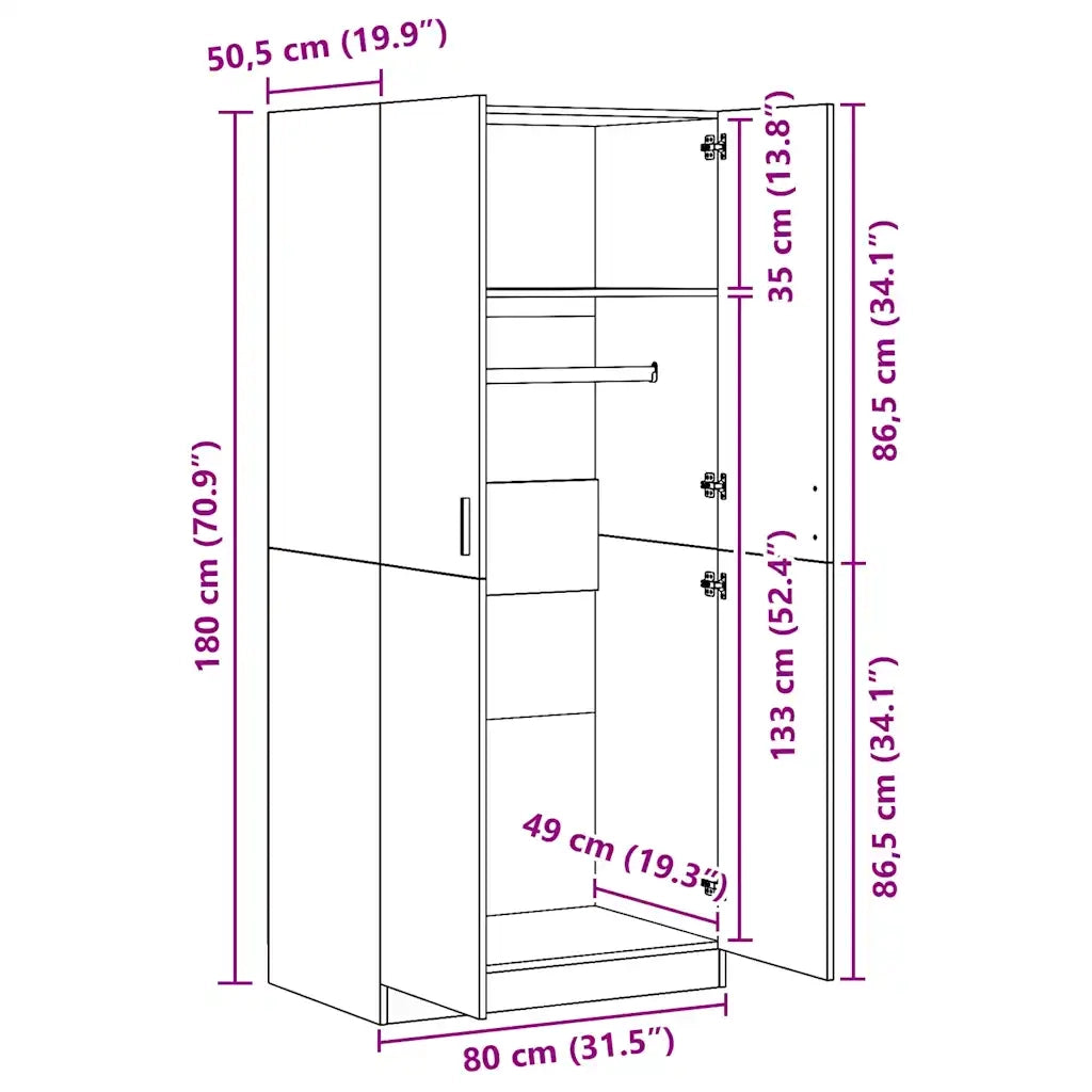 Armadio Nero 80x52x180 cm in Legno Multistrato CFW7384171