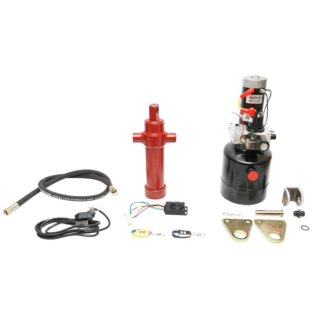 Kit Cilindro idraulico per ribaltabile da 2 tonnellate con telecomando wireless 24V 1,2Kw