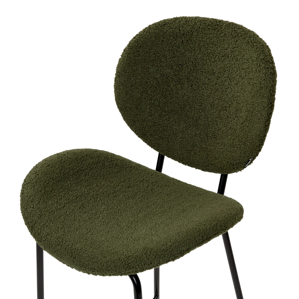 Set di 2 sedie da pranzo Verde Scuro con gambe senza braccioli Bouclè PU Gambe in ferro nero Design contemporaneo e retrò Sedute per la sala da pranzo