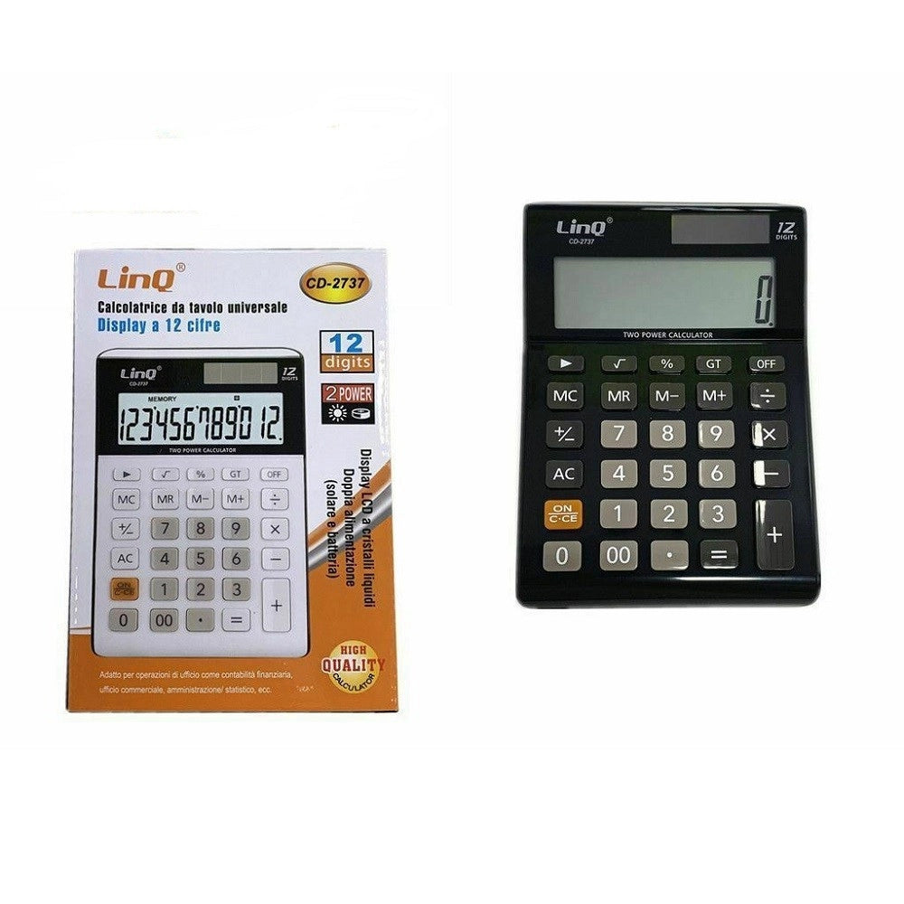 Trade Shop - Calcolatrice Elettronica 12 Cifre Carica Solare Linq Cd-2737 Casa Scuola Ufficio -