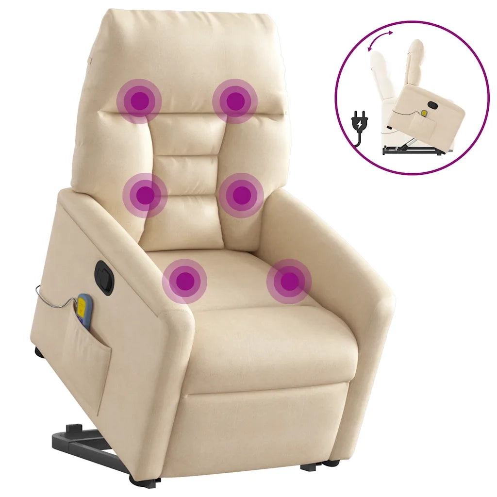 Poltrona Alzapersona Reclinante Massaggiante Beige Microfibra 3303099