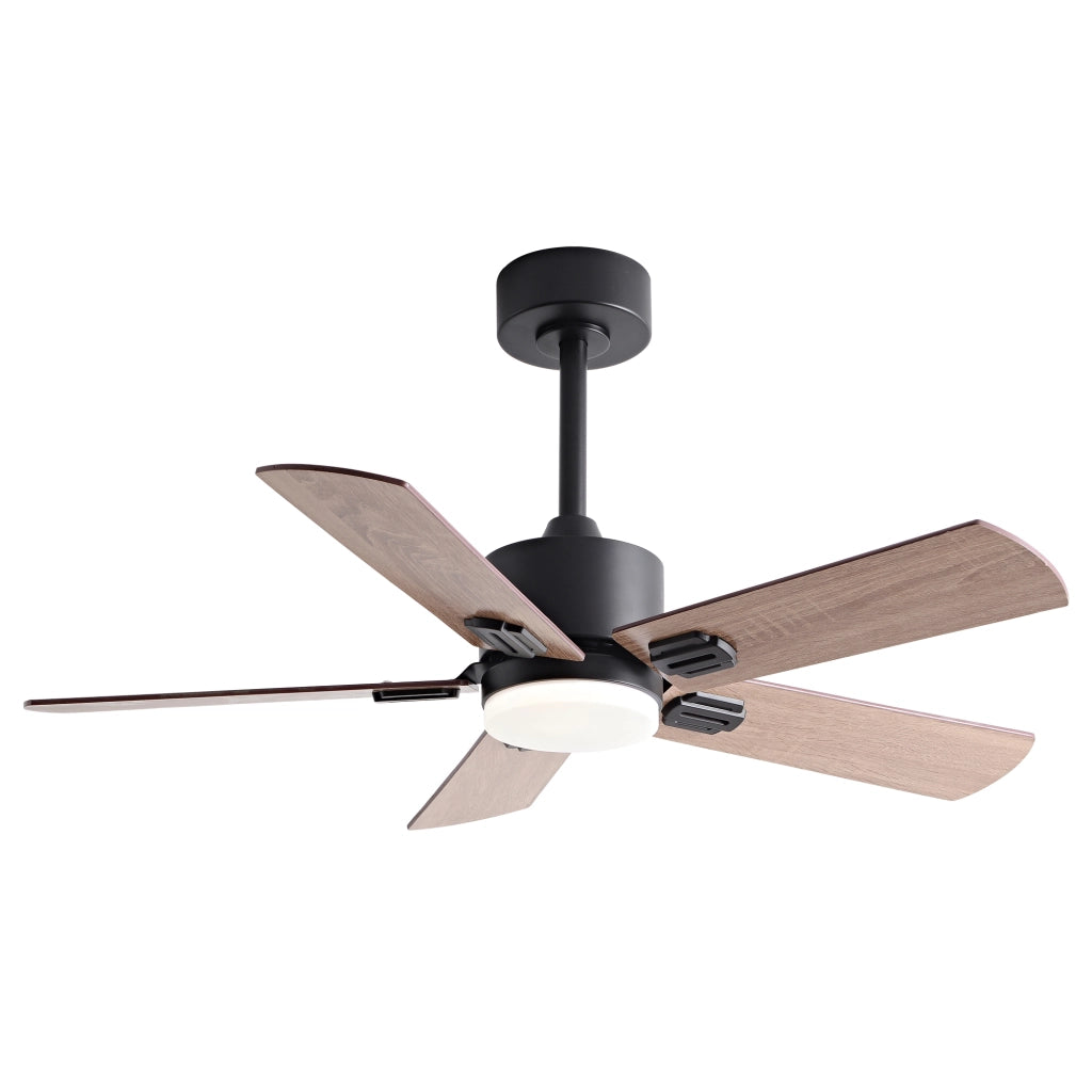 Ventilatore da soffitto con luce a 5 pale con telecomando, motore dc silenzioso, nero e noce scuro