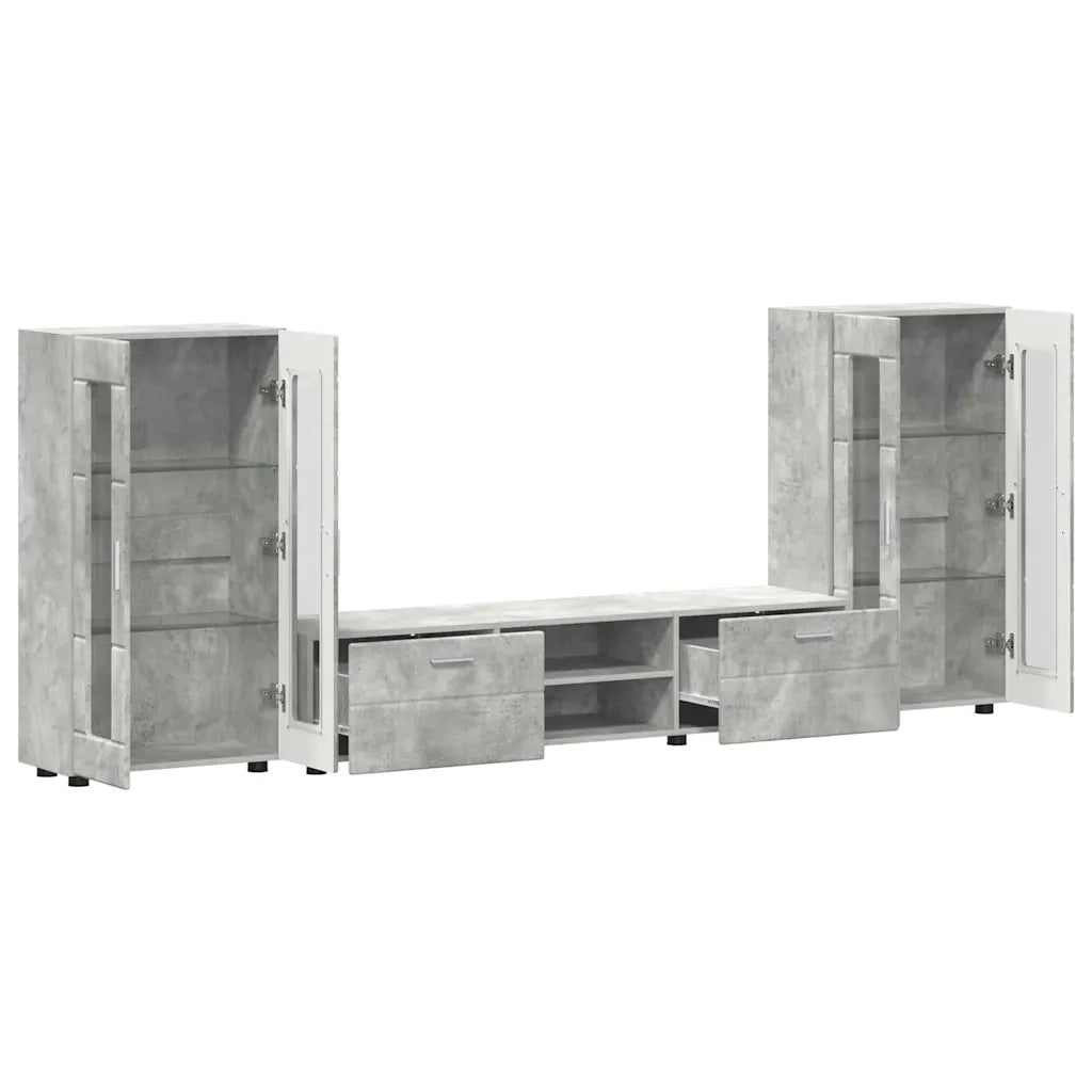 Set mobile TV con porta FLORIN Grigio cemento Legno multistrato