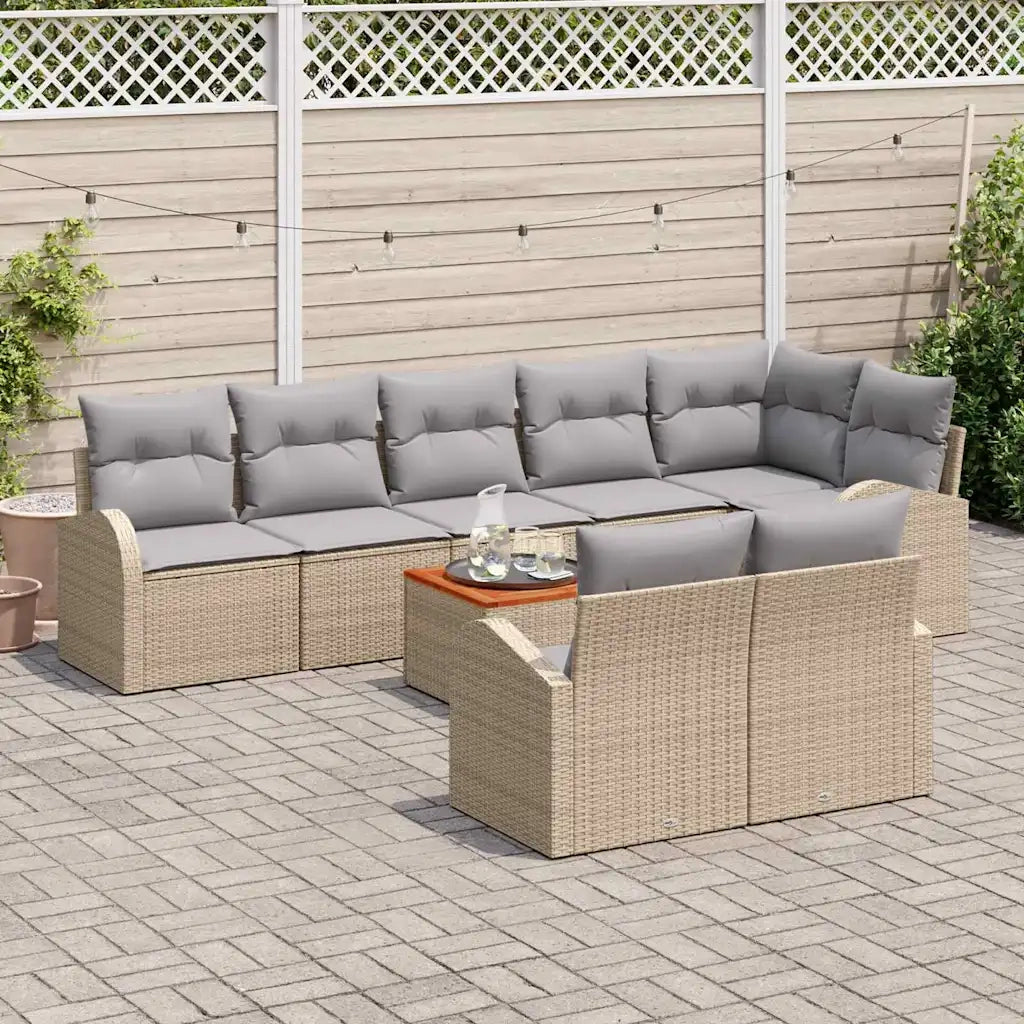 Set Divano da Giardino 9 pcs Beige e Grigio Chiaro polyrattan