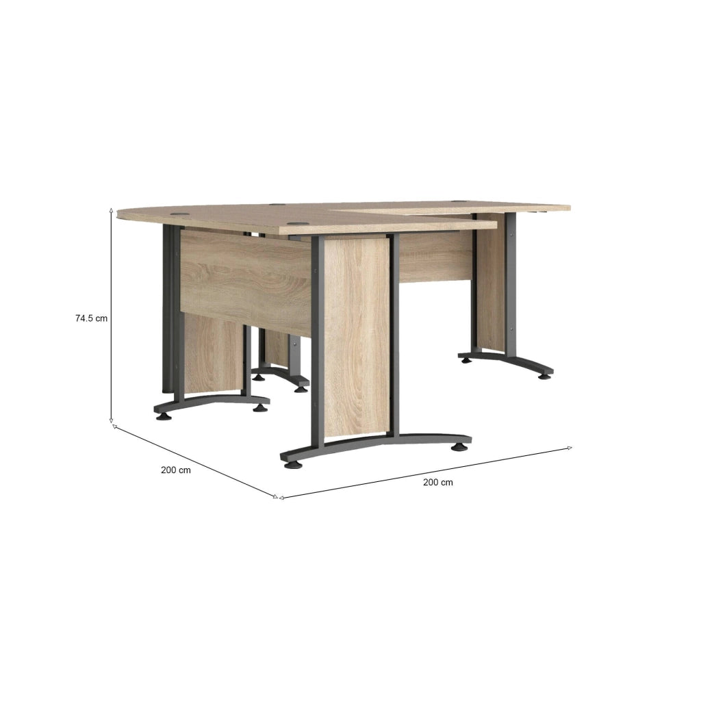 Scrivania Heling, Scrittoio multiuso, Tavolo per ufficio porta PC, Piano di lavoro, 200x200 h75 cm, Grigio e Quercia
