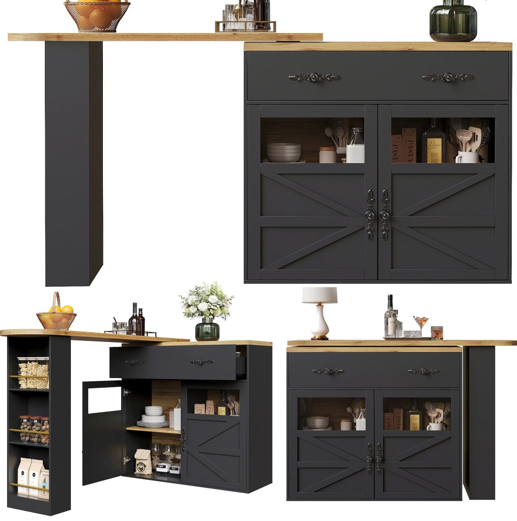 TAVOLO BAR ESTENSIBILE GIREVOLE 138-204x39x104 cm MDF NERO