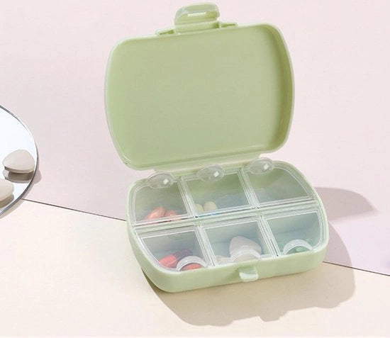 Pillen organizzatore con 6 cassette - Contenitore per farmaci - Giallo e verde - Resistente all'umidità - Viaggio e uso quotidiano