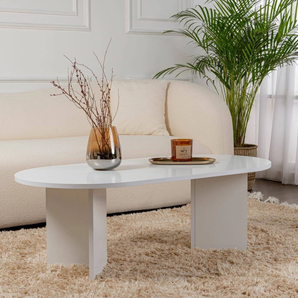 Tavolino da salotto Elain, Tavolo basso da caffè, Portariviste per divano, Ripiano da soggiorno, 119x60 h40 cm, Bianco