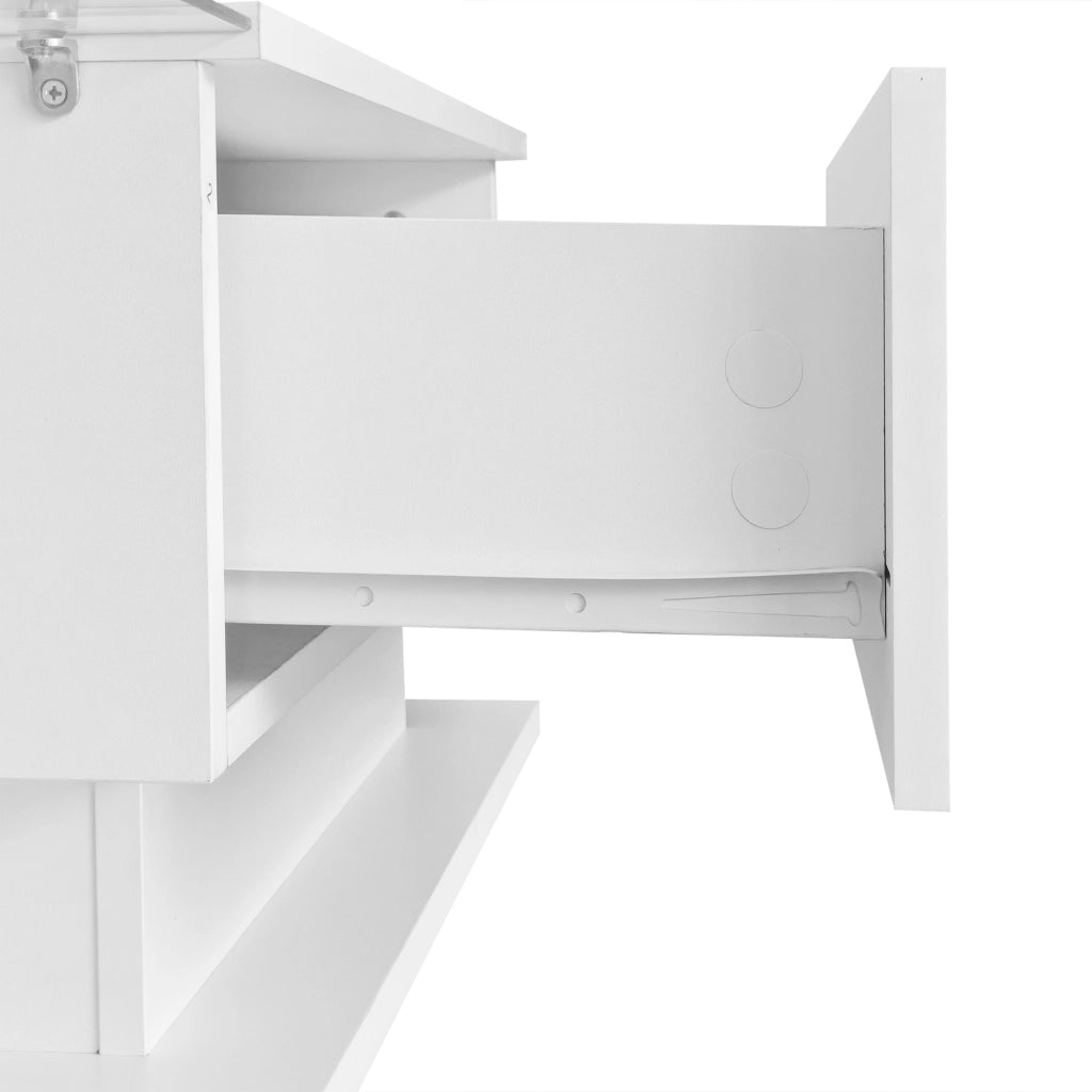 OKWISH Tavolino da Salotto Rettangolare con 1 Cassetto, LED e Piano in Vetro, per Soggiorno, Bianco, 100×50×32 cm