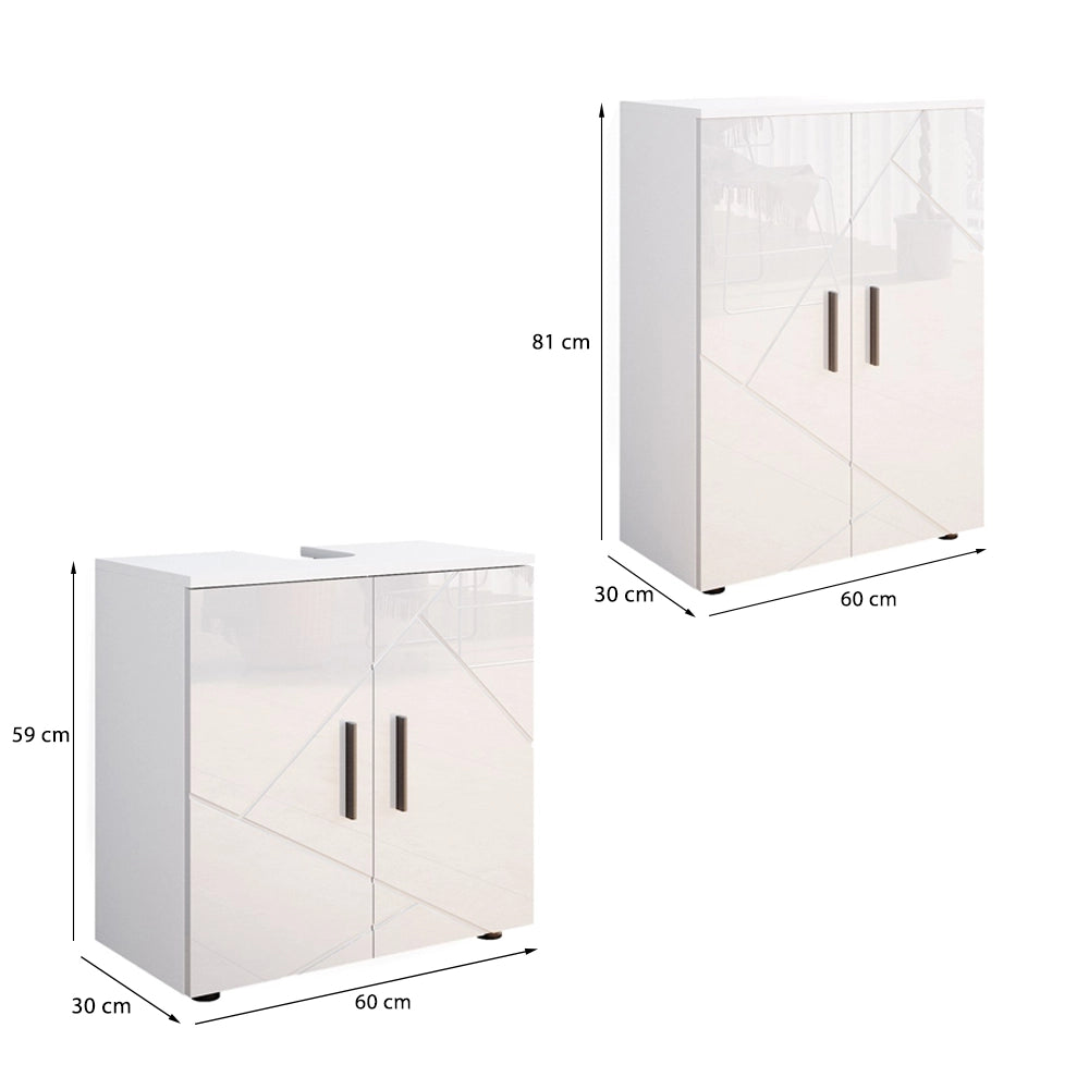 Set di mobili da bagno Irma Bianco lucido 2 parti, con unità midi Vicco