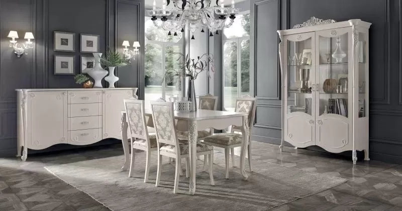 Sedia barocca imbottita legno bianco anticato 50x54x102 - Mobili 2G