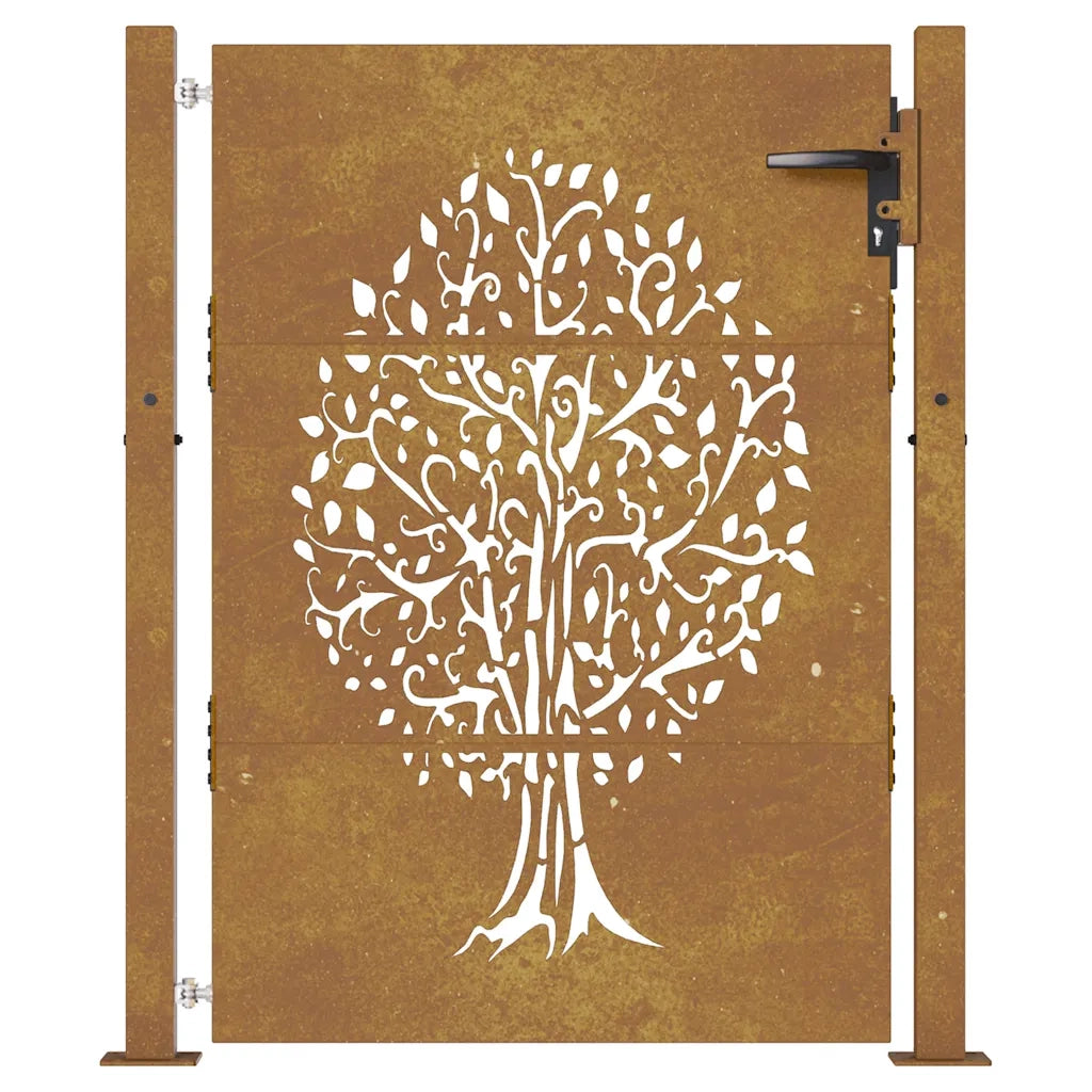 Cancello da Giardino 105x130 cm in Acciaio Corten Design Albero