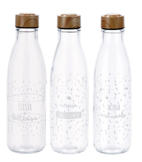 1 Pezzo Bottiglia Multiuso in Vetro con Tappo in Metallo 650 ml 3 Decori