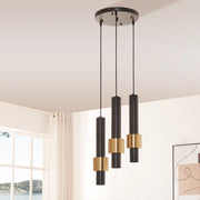 Lampada a Sospensione Lulled in Metallo con 3 Paralumi - Nero / Oro lux.pro