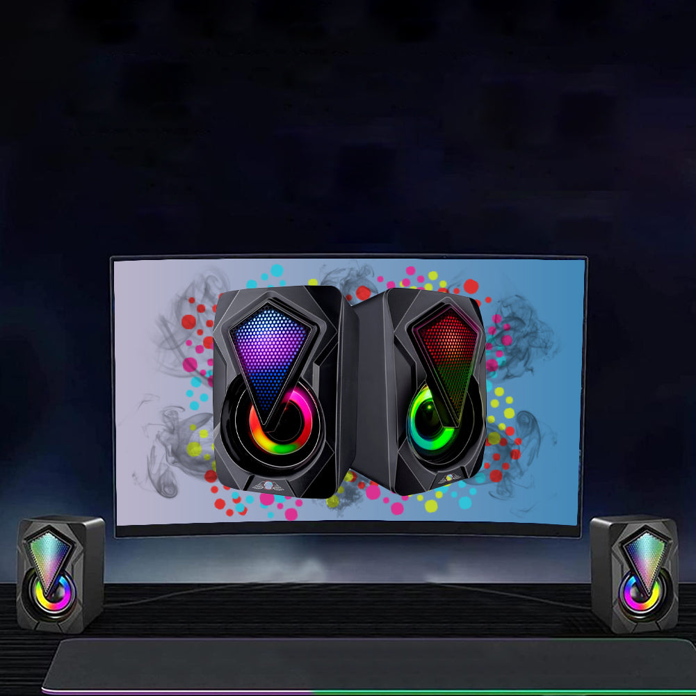 Set 2 Casse Speacker Gaming Pc con Luce LED RGB Connessione USB Bluetooth/Aux