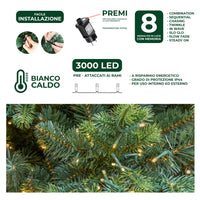 Albero di Natale Artificiale Verde Courmayeur H 210cm x L 135cm Super Folto con 3000 Luci Led Incorporate 3647 Tips e Base a Croce in Metallo