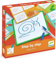 Kit per disegno Step by Step,Impara  disegnare seguendo  i modelli, Djeco,Eta 4-6anni