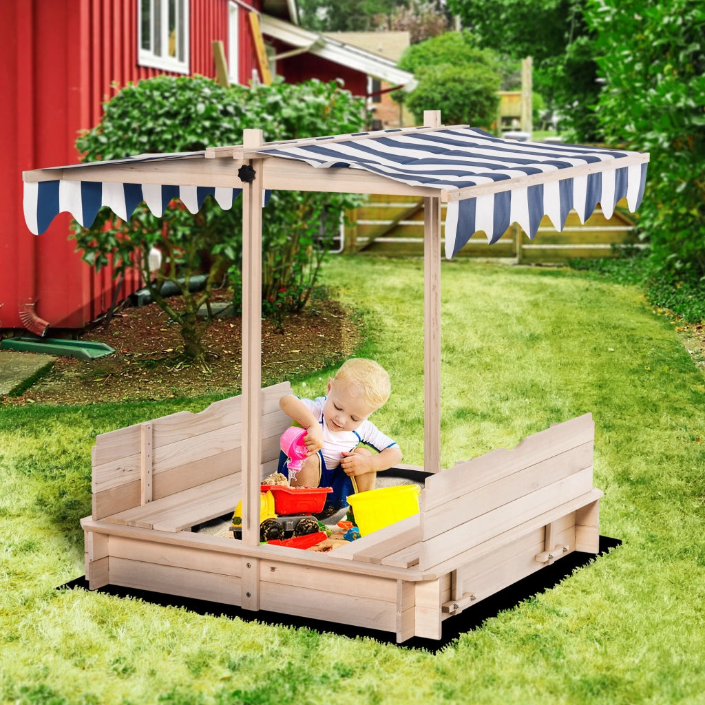 Sabbiera per Bambini in Legno con Tettuccio e Panca ¨C zephmum ¨C 106x106x115 cm Bianco e Blu