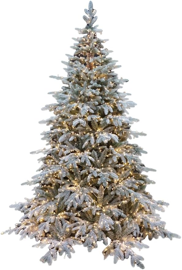 Albero di Natale Pino Verde Innevato H 180cm x L 130cm Super Folto Effetto Real-Touch con 2000 Luci Led Incorporate e Base Croce in Ferro Pieghevole