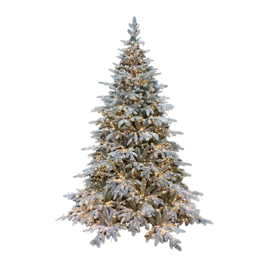 Albero di Natale Pino Verde Innevato St. Moritz H 210cm x L 150cm Super Folto Effetto Real-Touch con 2500 Luci Led Incorporate 2354 Tips e Base Croce in Ferro Pieghevole