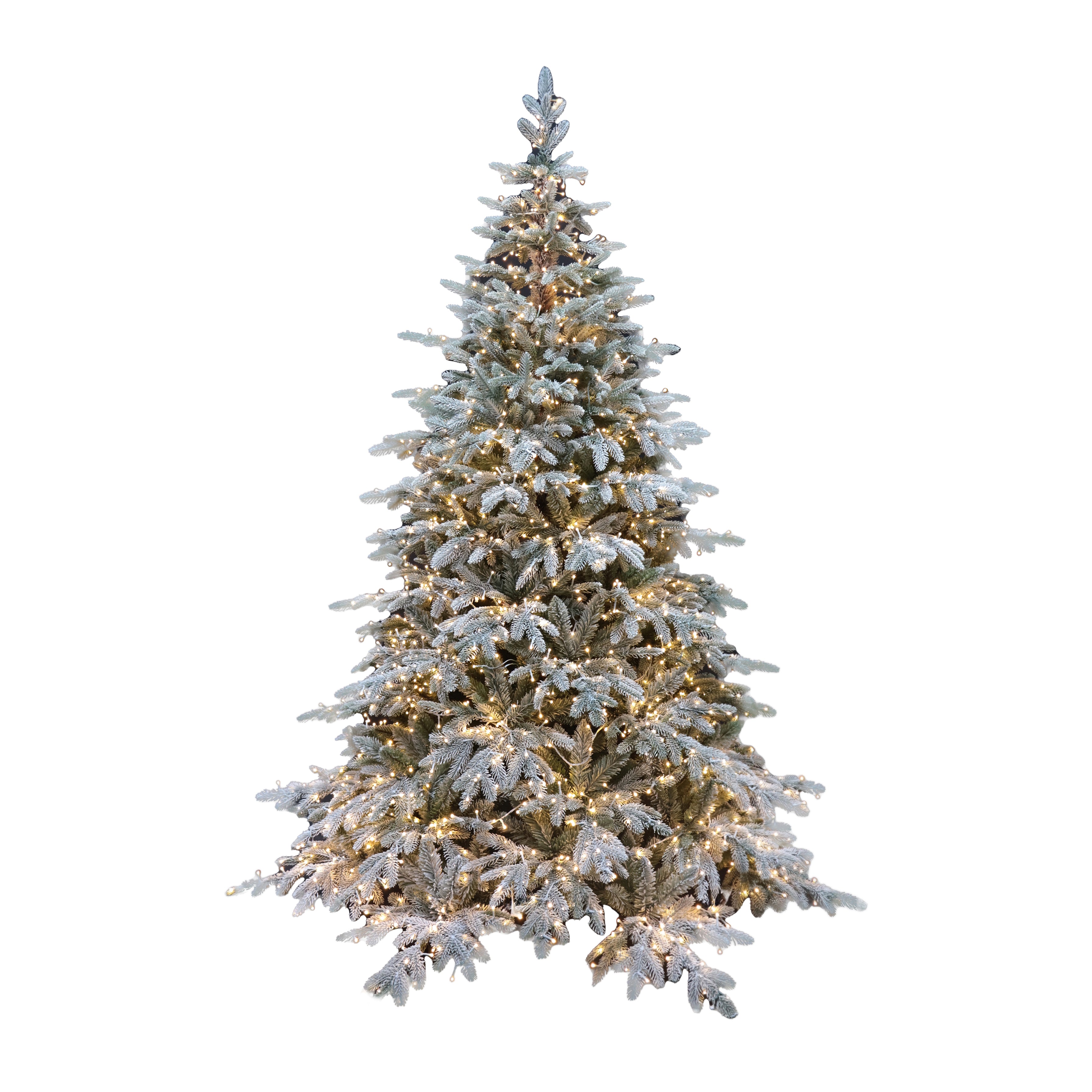 Albero di Natale Pino Verde Innevato St. Moritz H 240cm x L 165cm Super Folto Effetto Real-Touch con 3000 Luci Led Incorporate 3484 Tips e Base Croce in Ferro Pieghevole