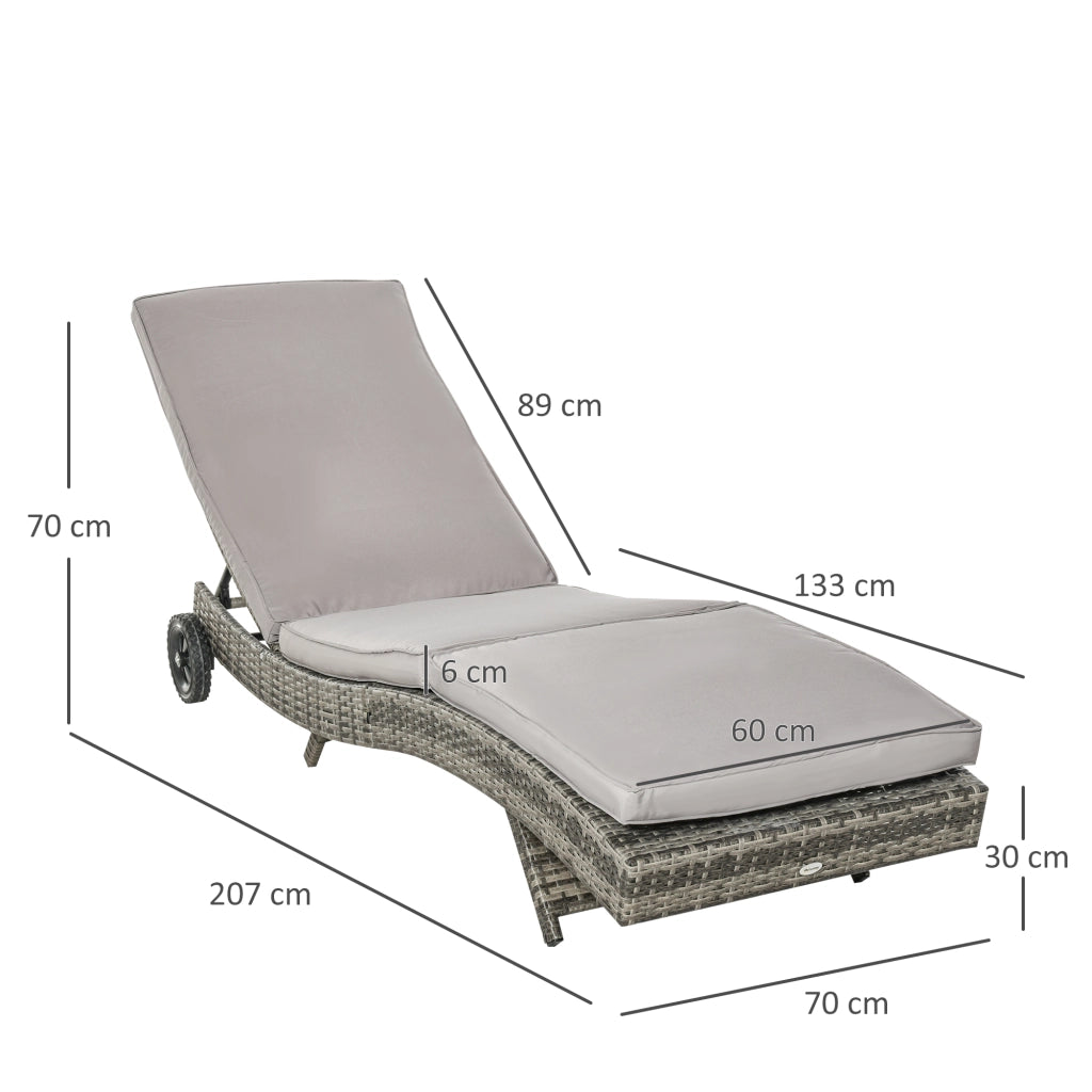 Sdraio da Giardino in Rattan PE con Schienale Regolabile e Cuscino. 207x70x70cm. Grigio