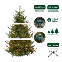 Albero di Natale Artificiale Verde Sestriere H 210cm x L 150cm Super Folto con 500 Luci Led + 20 Luci Flash Incorporate 2640 Tips e Base a Croce in Metallo