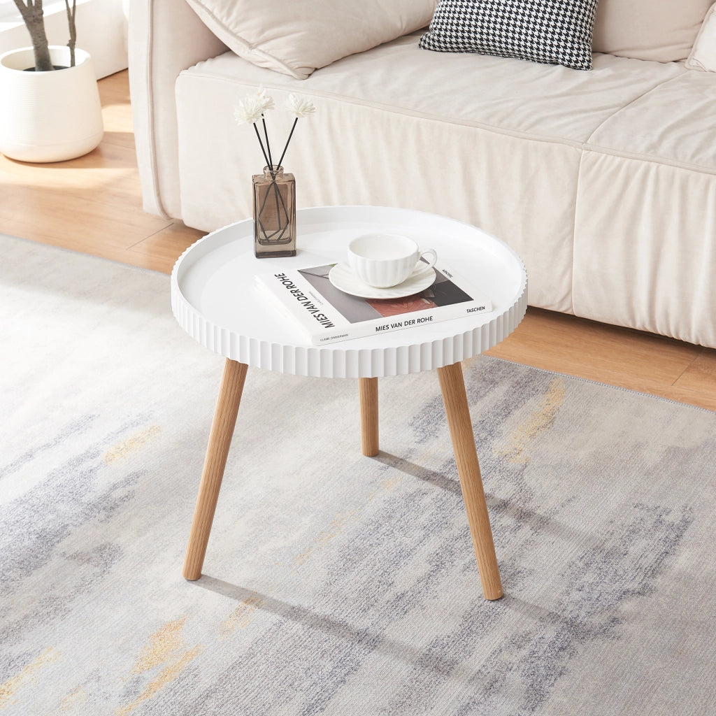 Tavolino Basso Bongard a Piano Rotondo Ø50 x 45 cm -  Bianco [en.casa]