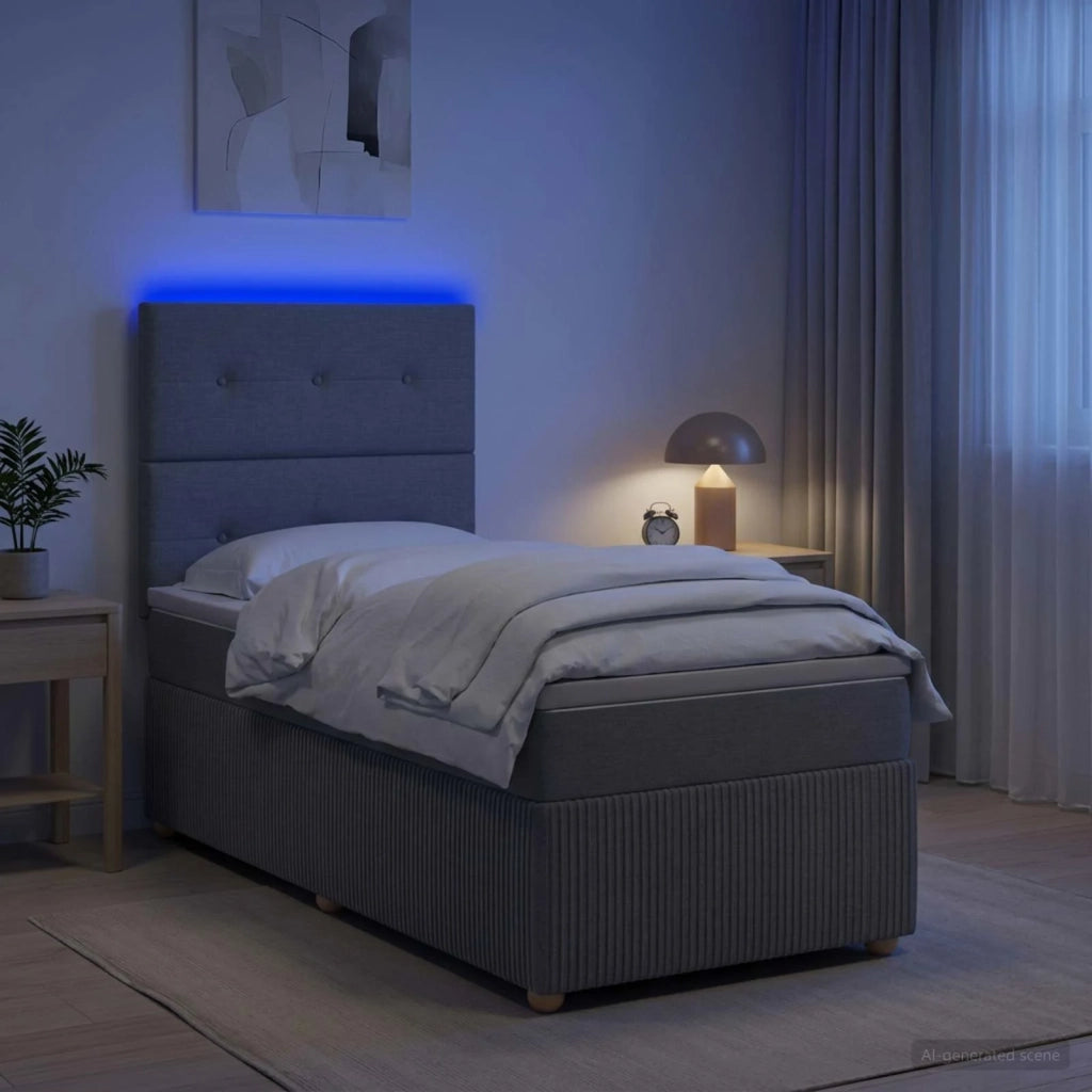 Letto Box Spring LED con Materasso Grigio Chiaro 90 x 200 cm 3455769