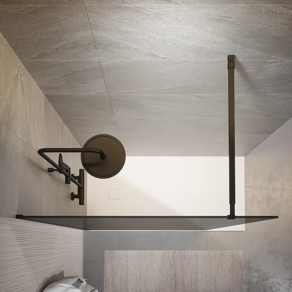 Doccia walk-in 110cm vetro temperato anticalcare 10mm fumé profili neri | Naxos
