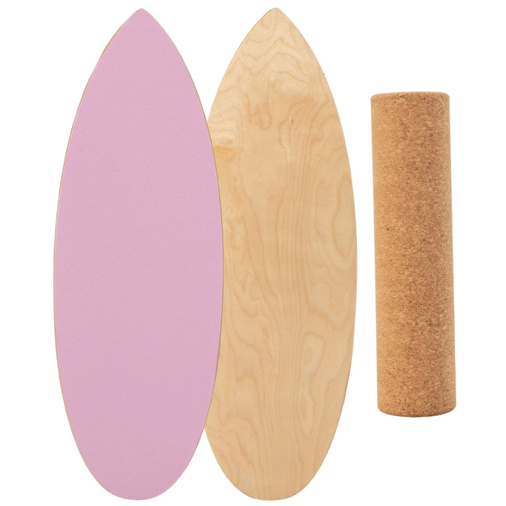 Tavola oscillante realizzata in legno di betulla e sughero, Balance board con rullo e copertura antiscivolo Rosa-Barre per flessioni